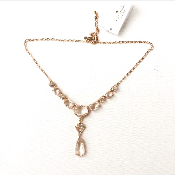 New Kate Spade Rose Gold Crystal Cascade Necklace - Picture 2 of 7
